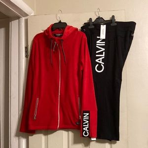 NWT Calvin Klein Performance Sherpa Jacket/Capri’s - Red/black